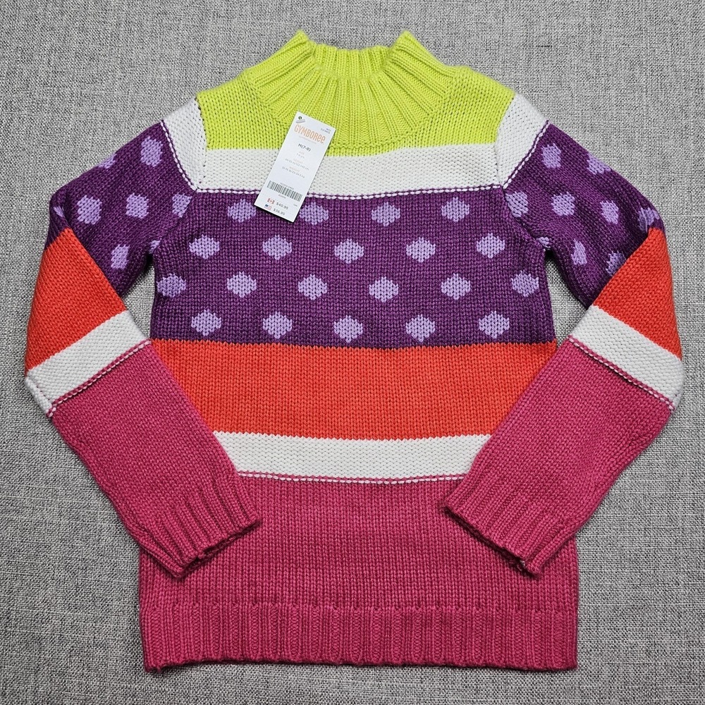 Gymboree Sweater Girls Medium 7-8 Multi Color Stripe Dot Mock Neck Knit